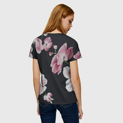 Женская футболка Цветы на черном фоне / 3D-принт – фото 4