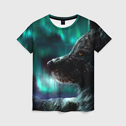 Женская футболка Волк: северное сияние