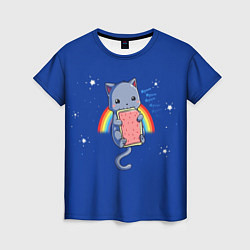 Женская футболка Котик на радуге