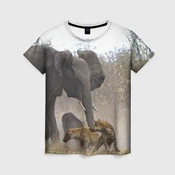 Женская футболка Гиены охотятся на слона