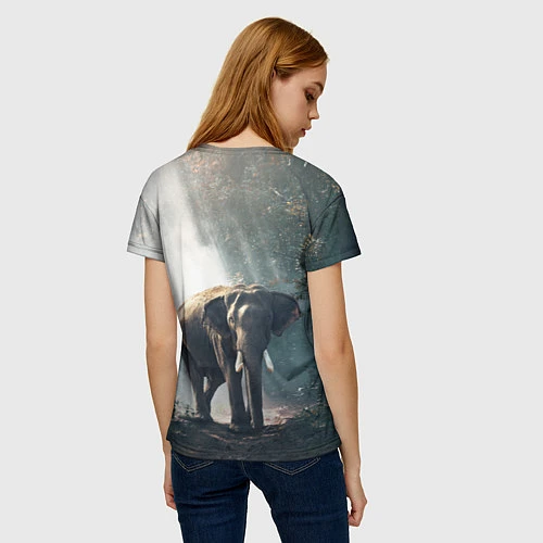 Женская футболка Слон в лесу / 3D-принт – фото 4