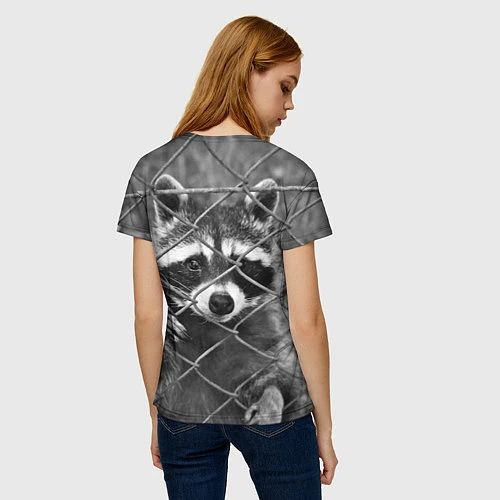 Женская футболка Енот за решеткой / 3D-принт – фото 4