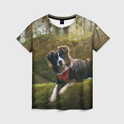 Женская футболка Собачка на траве