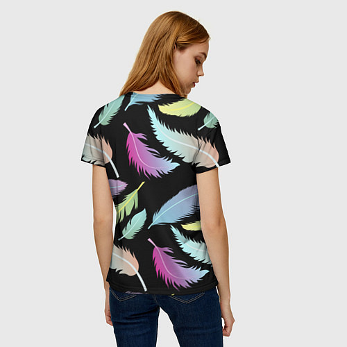 Женская футболка Радужные перья / 3D-принт – фото 4