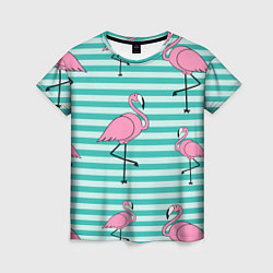 Женская футболка Полосатые фламинго