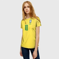 Футболка женская Сборная Бразилии: Неймар ЧМ-2018 домашняя, цвет: 3D-принт — фото 2