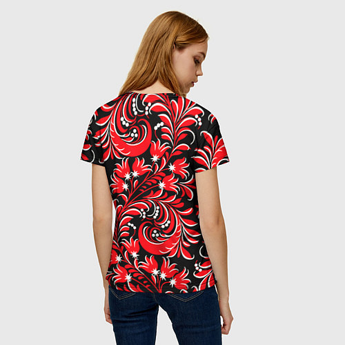 Женская футболка Хохлома красная / 3D-принт – фото 4