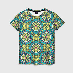 Женская футболка Хризантемы: бирюзовый узор