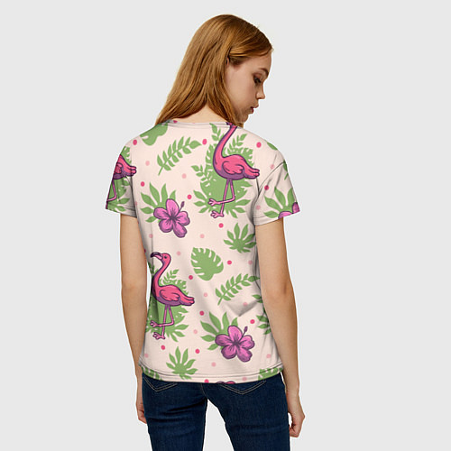 Женская футболка Цветочные фламинго / 3D-принт – фото 4