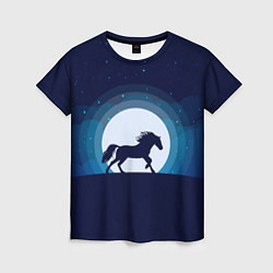 Футболка женская Лошадь под луной, цвет: 3D-принт