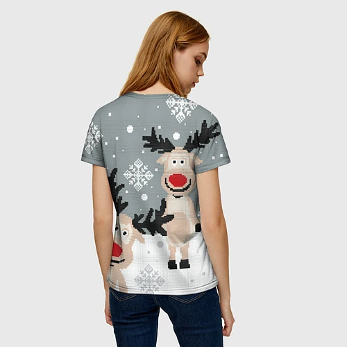 Женская футболка Вязанный узор с оленями / 3D-принт – фото 4
