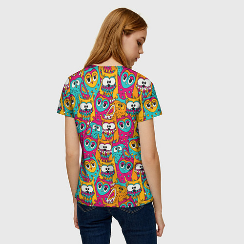 Женская футболка Совы разноцветные / 3D-принт – фото 4