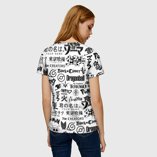 Женская футболка ЛОГОТИПЫ АНИМЕ / 3D-принт – фото 4