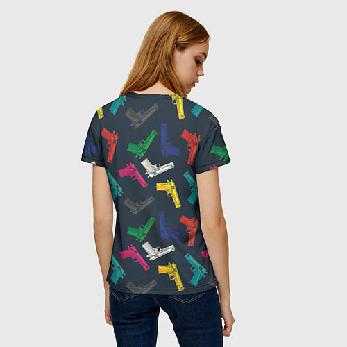 Женская футболка Разноцветные пистолеты / 3D-принт – фото 4