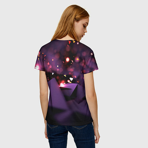 Женская футболка Фиолетовая абстракция с блестками / 3D-принт – фото 4