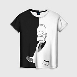 Женская футболка Гомер Симпсон - в смокинге - black and white