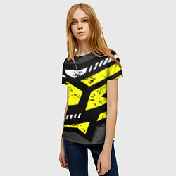Футболка женская Black yellow abstract sport style, цвет: 3D-принт — фото 2