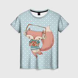 Женская футболка Милая лисичка в наушниках