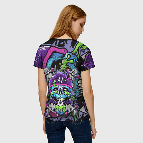 Женская футболка Череп и лонгборд / 3D-принт – фото 4