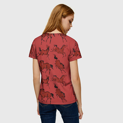 Женская футболка Красные кони / 3D-принт – фото 4