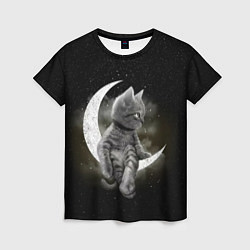 Женская футболка Кот на луне