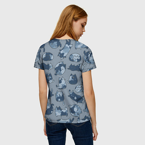Женская футболка Камуфляж с котиками серо-голубой / 3D-принт – фото 4