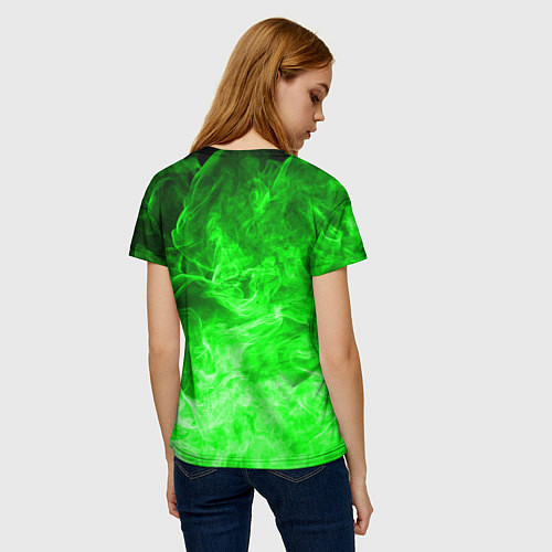 Женская футболка ОГОНЬ GREEN NEON / 3D-принт – фото 4