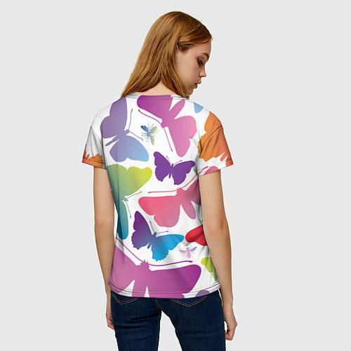 Женская футболка Разноцветные бабочки / 3D-принт – фото 4