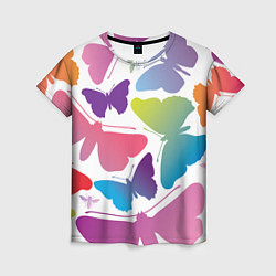 Футболка женская Разноцветные бабочки, цвет: 3D-принт