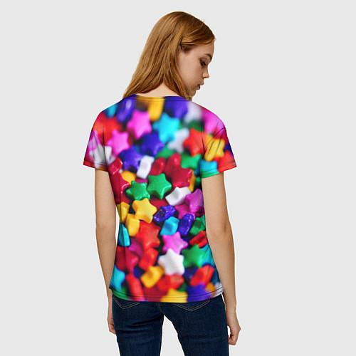 Женская футболка Разноцветные звездочки звезды / 3D-принт – фото 4