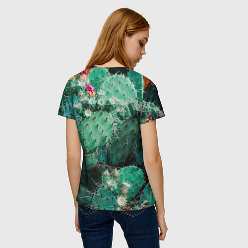 Женская футболка Кактусы с цветами реализм / 3D-принт – фото 4