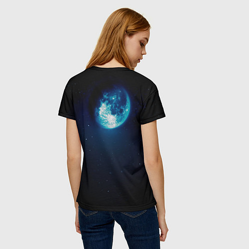 Женская футболка Кот силуэт луна ночь звезды / 3D-принт – фото 4