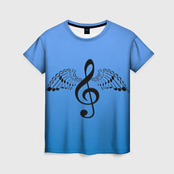 Женская футболка Скрипичный ключ и крылья ноты