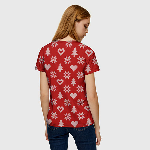 Женская футболка Красный рождественский свитер / 3D-принт – фото 4