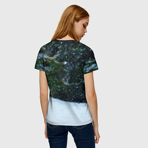 Женская футболка Лиса в зимнем лесу / 3D-принт – фото 4