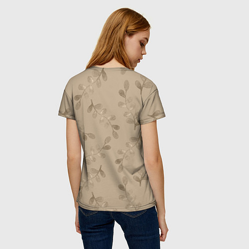 Женская футболка Листья на бежевом фоне / 3D-принт – фото 4