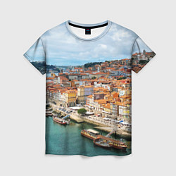 Женская футболка Порту, оранжевые крыши, лодки