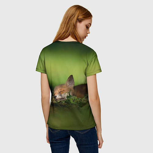 Женская футболка Сонный лисенок / 3D-принт – фото 4