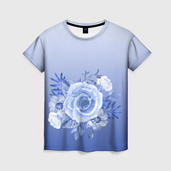 Женская футболка Голубая роза акварель