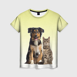 Женская футболка Кошка и собака друзья