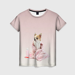 Женская футболка Собачка полотенце процедуры