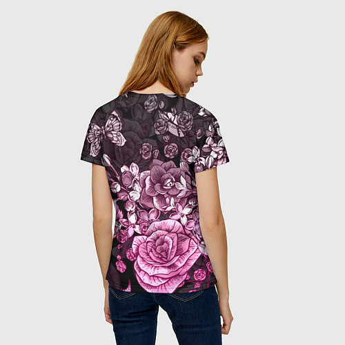 Женская футболка РОЗЫ ROSES БАБОЧКИ / 3D-принт – фото 4