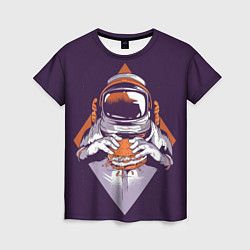 Женская футболка Космонавт ест бургер