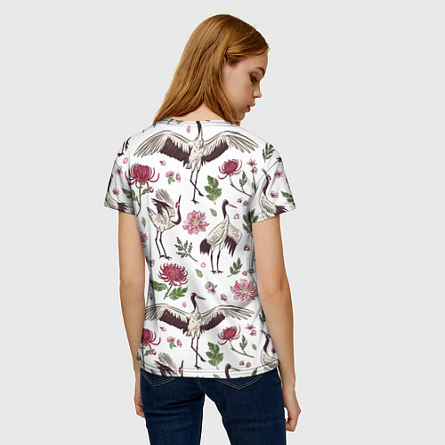 Женская футболка Узор с журавлями / 3D-принт – фото 4