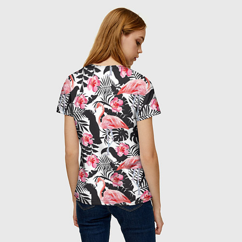 Женская футболка Фламинго и попугаи / 3D-принт – фото 4