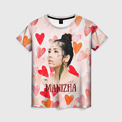 Женская футболка Manizha на фоне сердечек