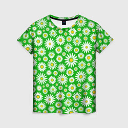 Женская футболка Ромашки на зелёном фоне