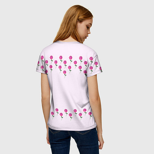 Женская футболка Розовые цветы pink flowers / 3D-принт – фото 4