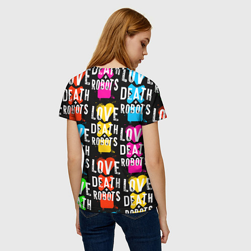 Женская футболка ЛЮБОВЬ СМЕРТЬ И РОБОТЫ УЗОР / 3D-принт – фото 4