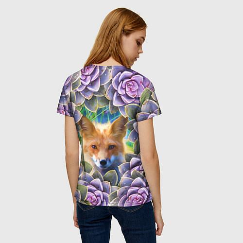 Женская футболка Лиса среди цветов / 3D-принт – фото 4